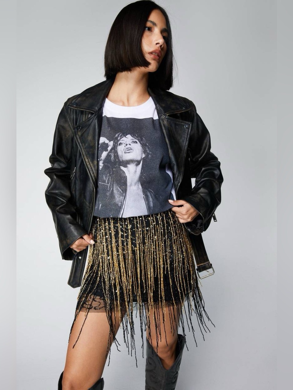 Nasty Gal Black & Gold Beaded Fringe Skirt Gatsby Festival Luxe | NWT Size 0 - Picture 3 of 15
